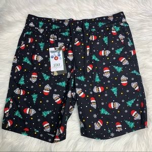 Denim and Flower Mens Black Santa and Tree Print Shorts